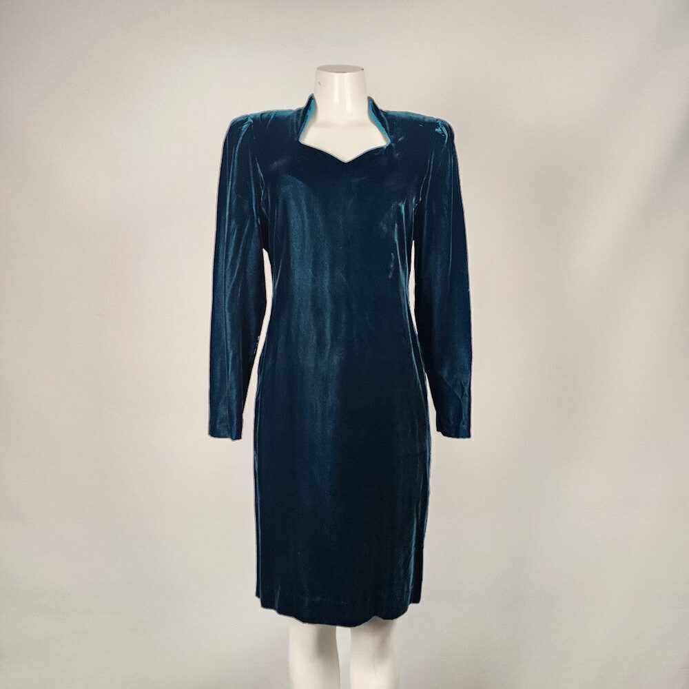 Vintage Nu Mode Green Velvet Long Sleeve Dress Size 7/8